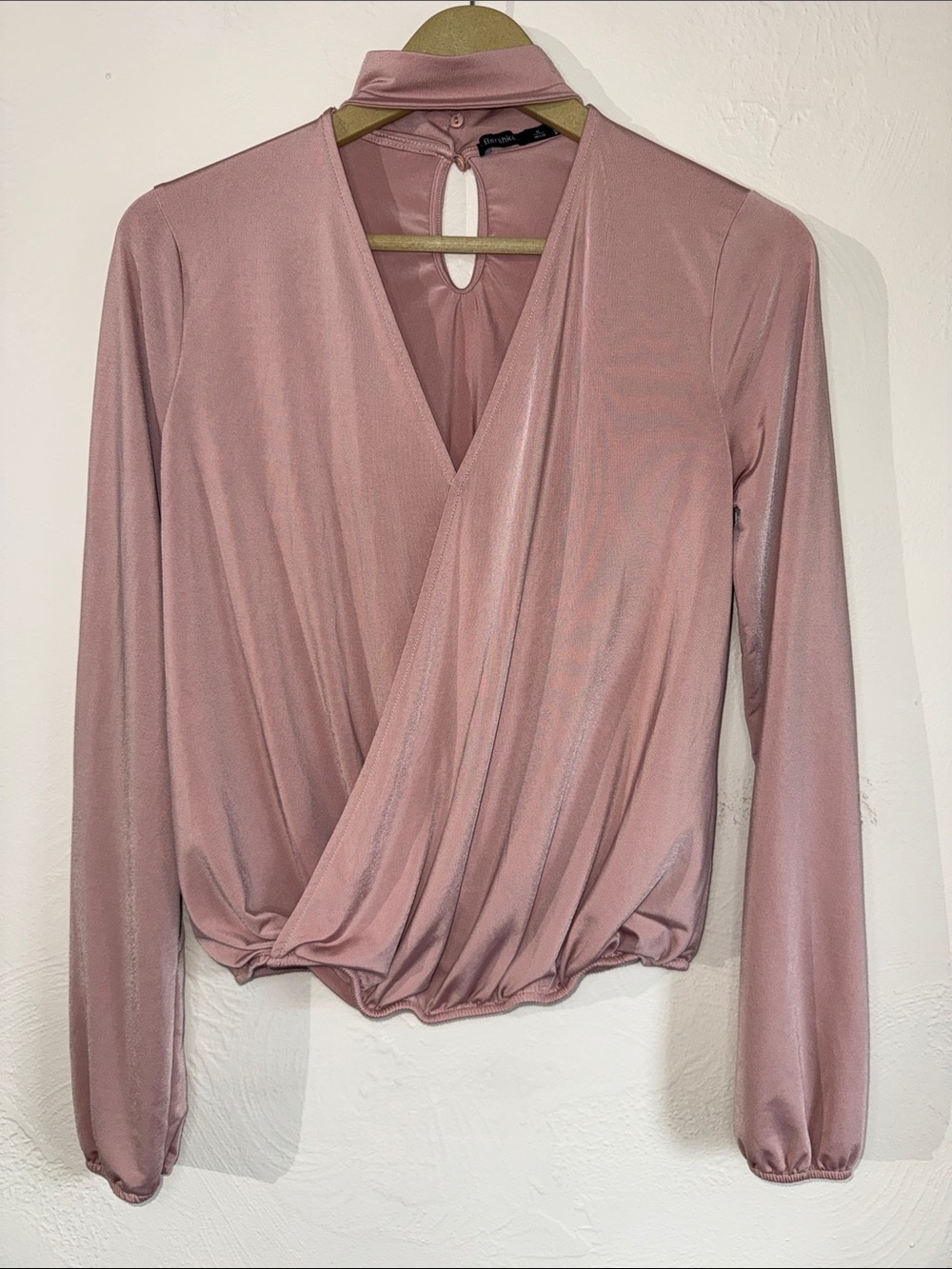 Bershka Mauve Choker Neck Wrap Front Long Sleeve Top M